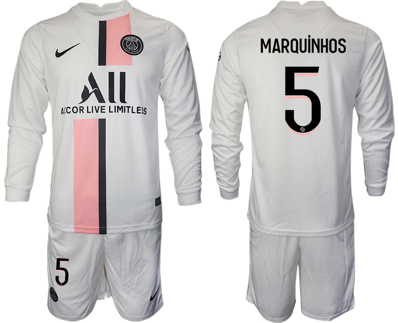 Men 2021-2022 Club Paris St German away white Long Sleeve #5 Soccer Jersey